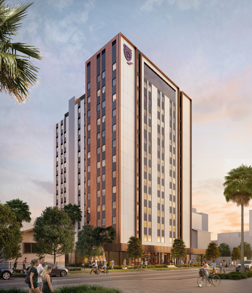 DCOH is delighted to lead the construction of a new 352-bed student accommodation facility in Darwin’s CBD, in a project developed and managed by Campus Living Villages (CLV) at CDU's Danala City Campus.